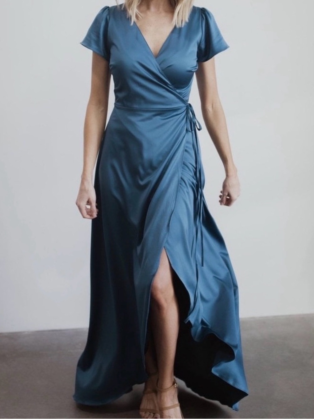 Vara Satin Maxi Wrap Dress Teal